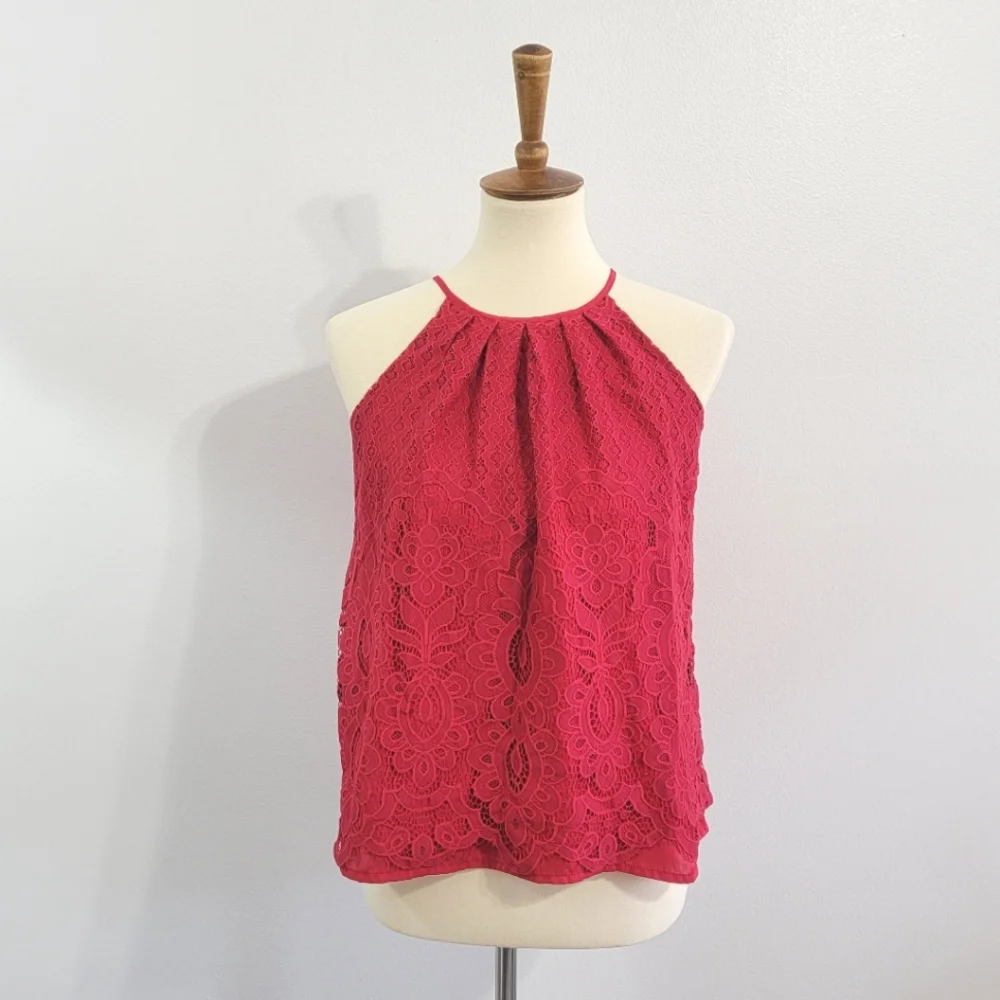 Red Lace High Neck Tank Top - Picture 1 of 11